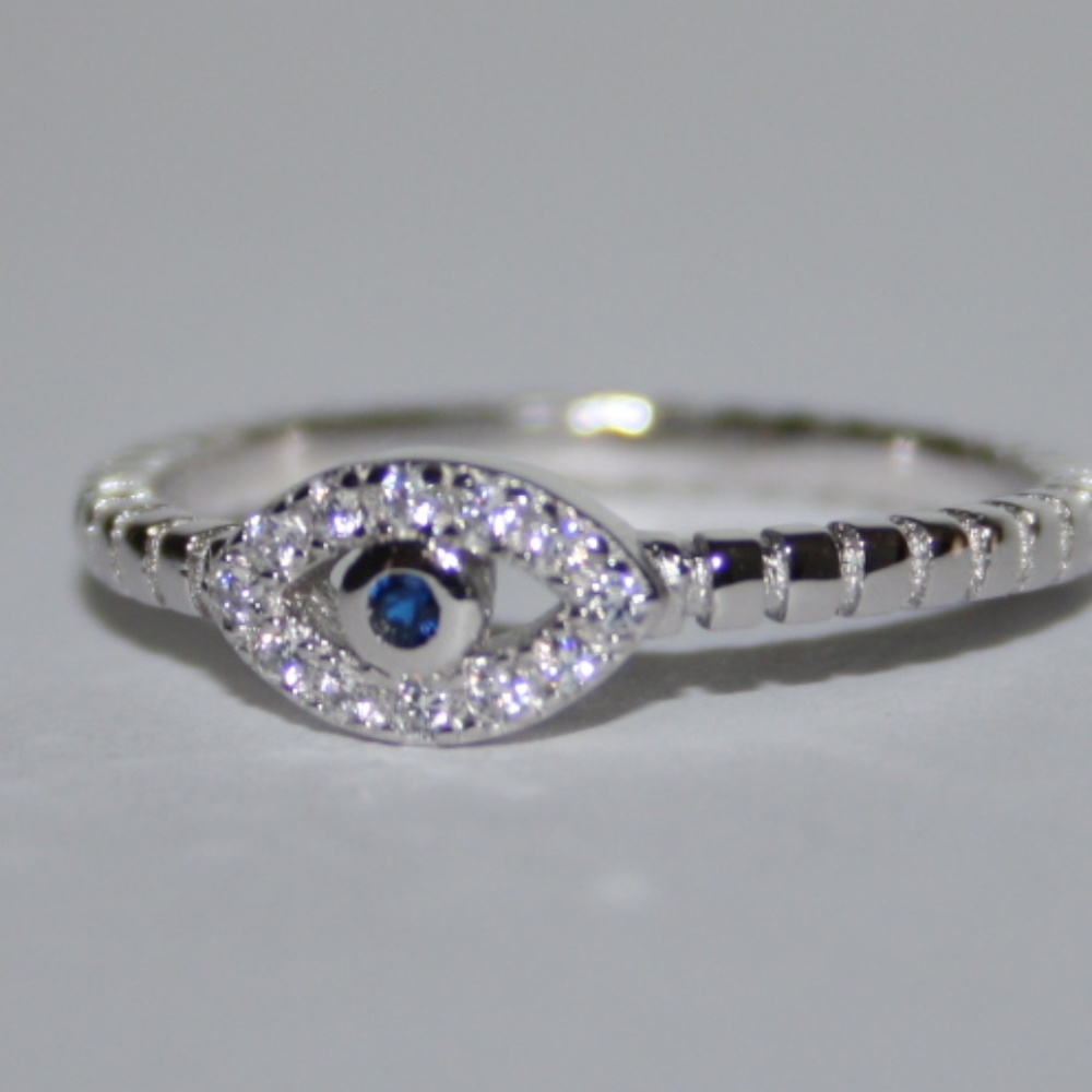 .925 sterling silver cz and sapphire evil eye ring - Picture 5 of 6
